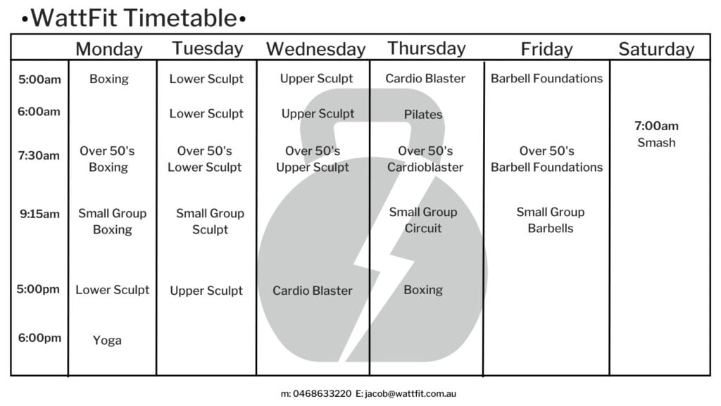 WattFit Timetable