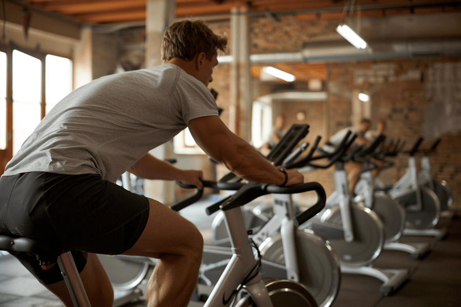 Man working out on an exercuse bike