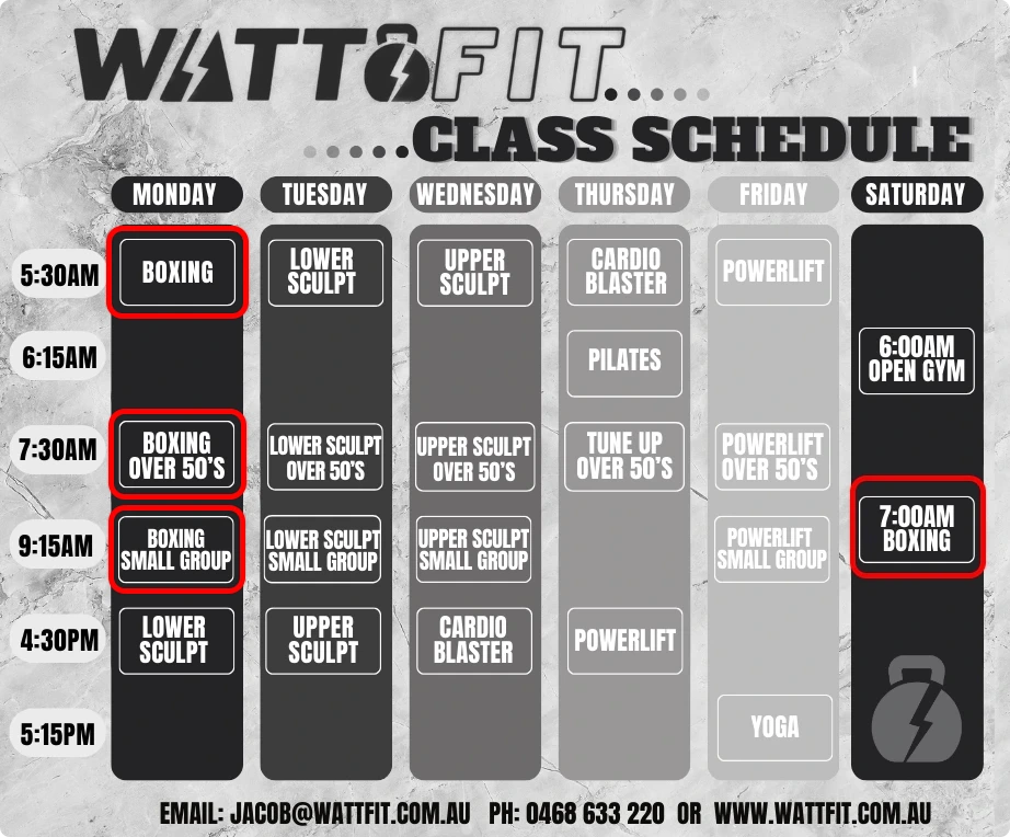 WattFit Boxing Schedule